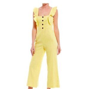 EUC Gianni Bini Square Neck Ruffled Linen Blend Crop Jumper in Yellow - Size 10